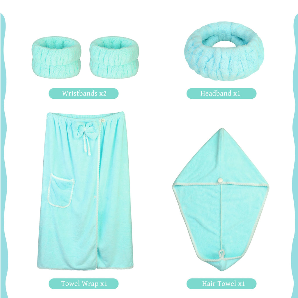 Towel Wrap Women Shower Robe Adjustable Closure Bathrobe with Hair Drying Towel & Spa Wraps