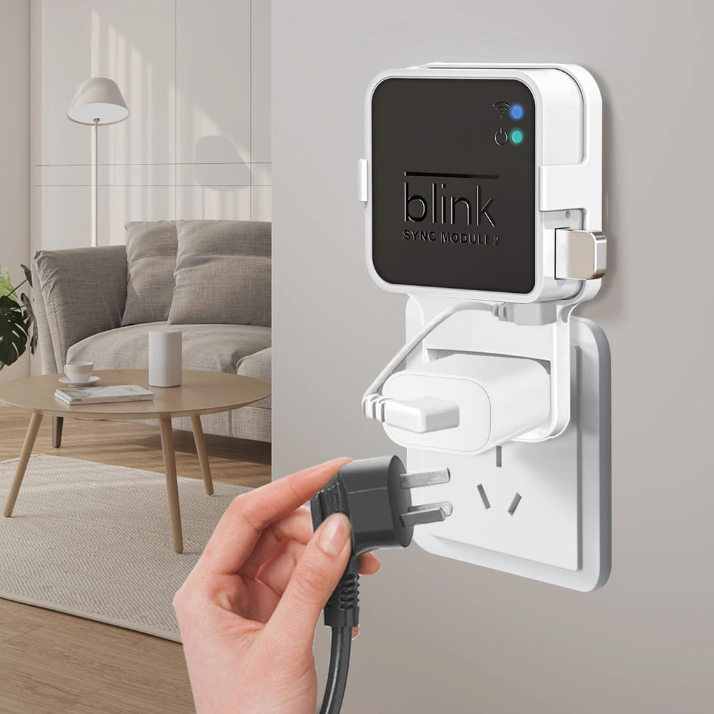 Sync Module 2 Outlet Wall Mount for Blink Doorbell Camera, Window Sensors Accessories,Doorbell Chime Inside House Bracket Holder with Short Cable (1 Wall Holder)