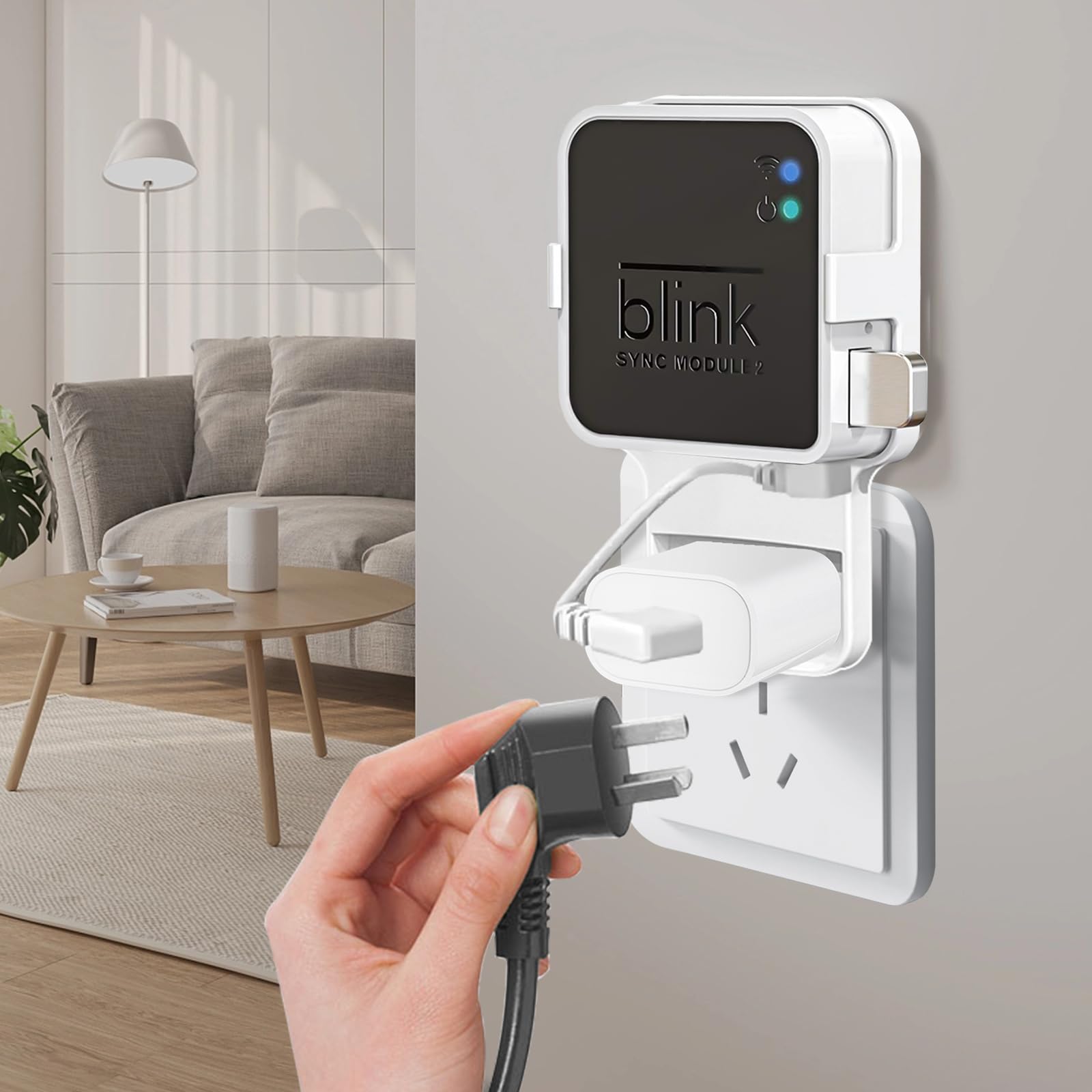 Sync Module 2 Outlet Wall Mount for Blink Doorbell Camera, Window Sensors Accessories,Doorbell Chime Inside House Bracket Holder with Short Cable (1 Wall Holder)