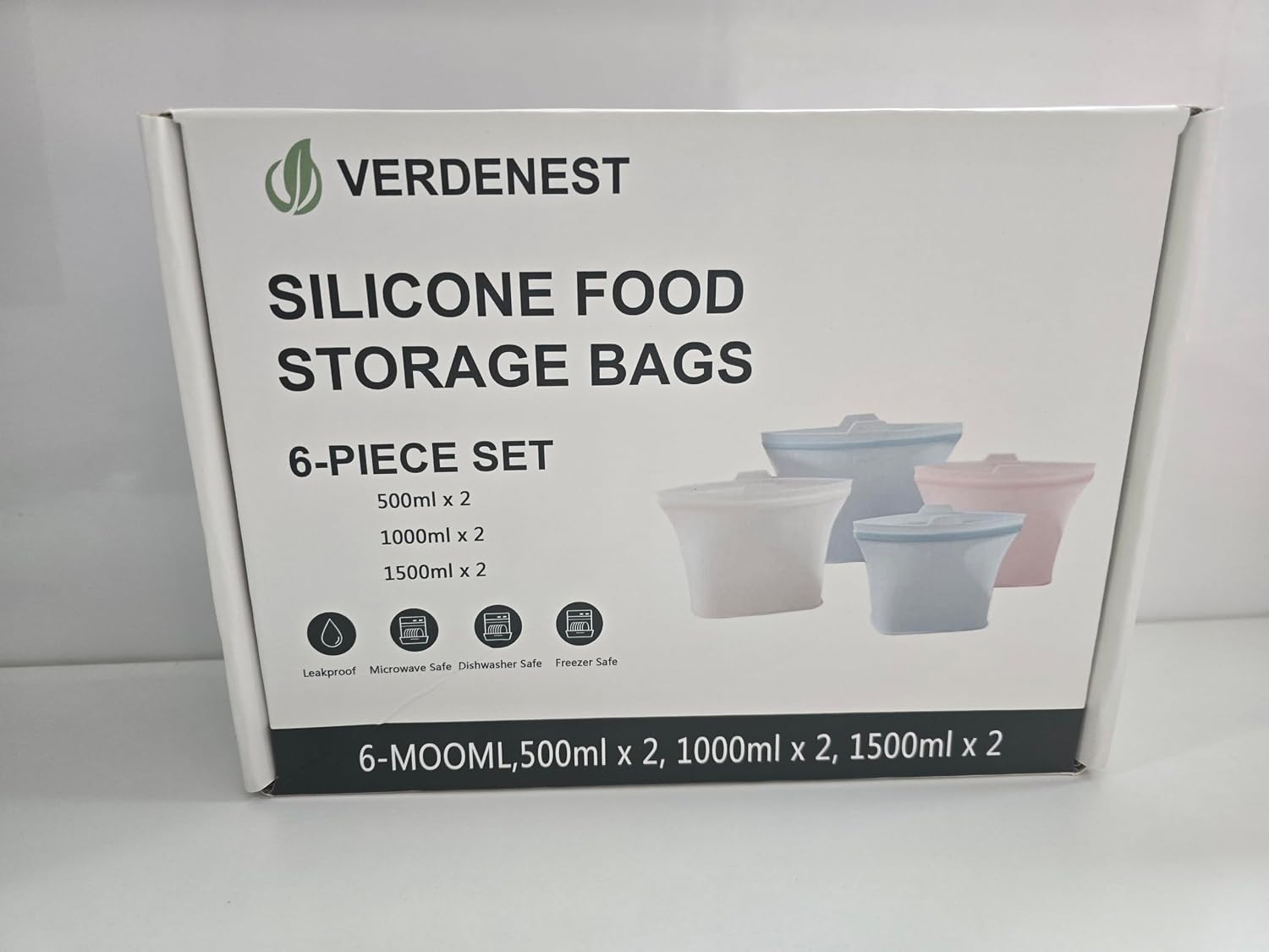 Reusable Silicone Food Storage Bags – 6 Pack Stand-Up Leakproof BPA-Free Silicone Bags for Meal Prep, Sandwich, Snacks & Freezer Storage (500ml, 1000ml, 1500ml)