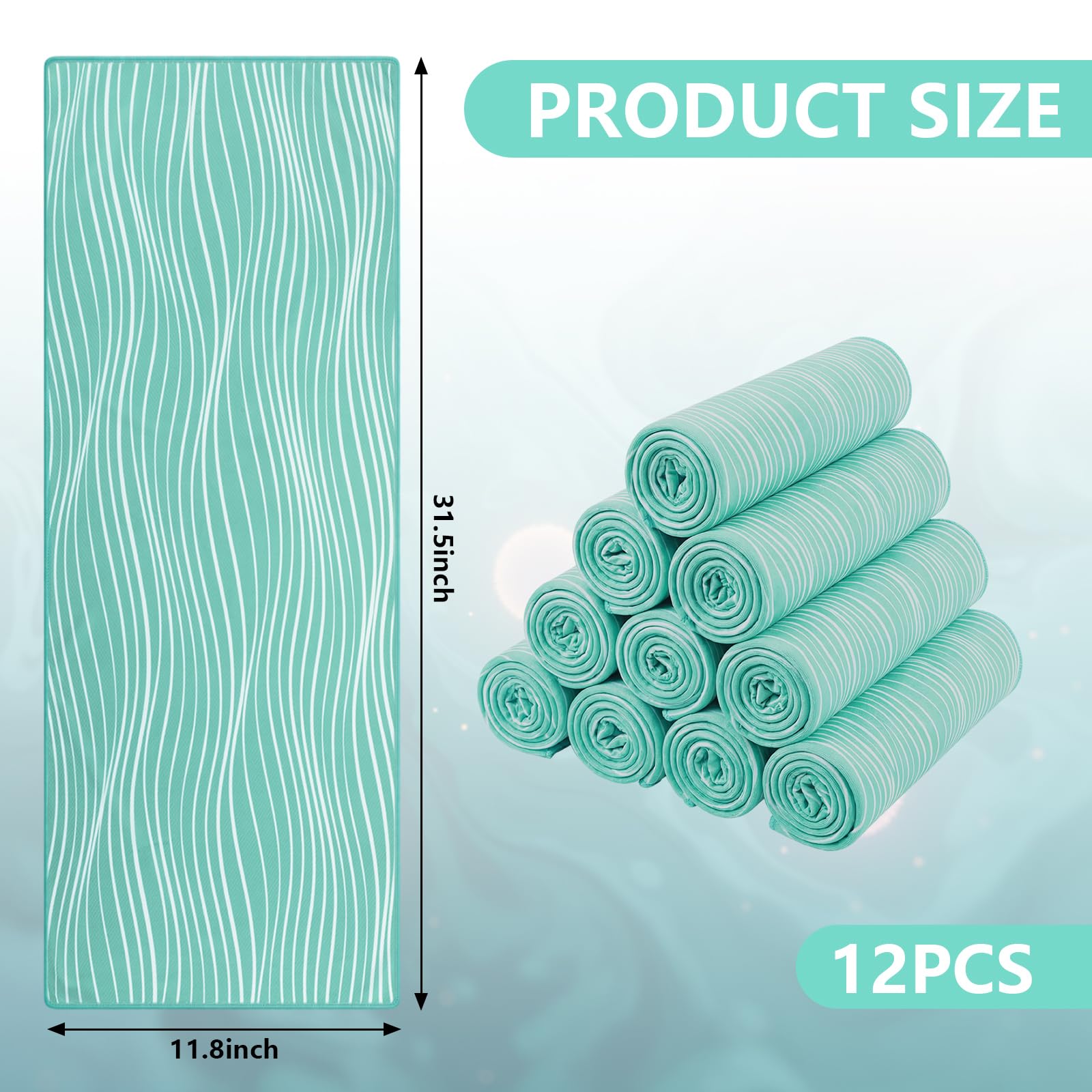 Redbaker 12 Pack Cooling Towels, Summer Wave Style, 12 x 32 in Breathable Soft Cooling Towels Bulk for Neck and Face Microfiber Ice Rags for Gym Yoga Golf Sport Running (Blue)
