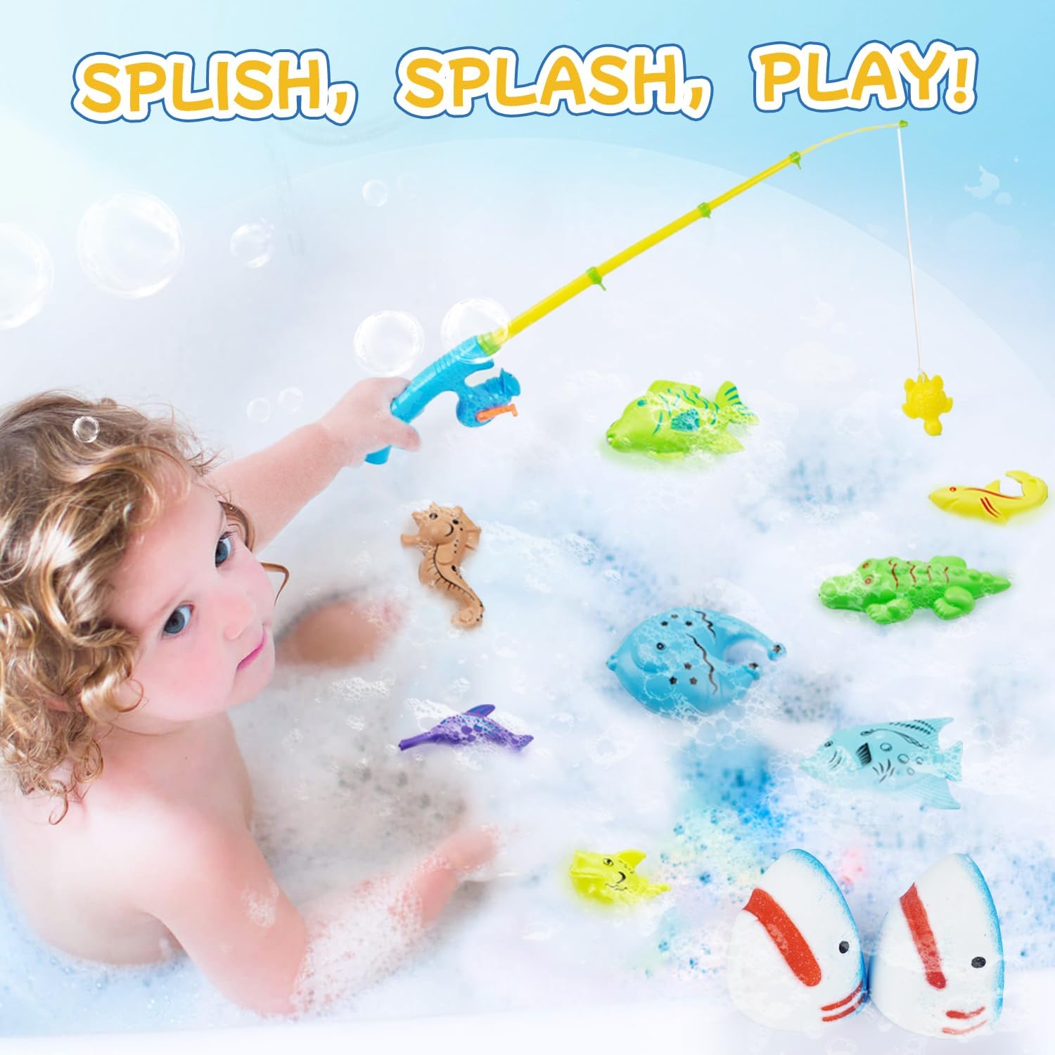 Shark Bath Bombs for Kids with Surprise Fishing Toy Set, 8 Fun Exploding Bath Balls & 9 Fishing Toys, Natural Handmade Organic Bubble Bath Fizzies, Ideal Birthday Holiday Christmas Gift for Boys Girls