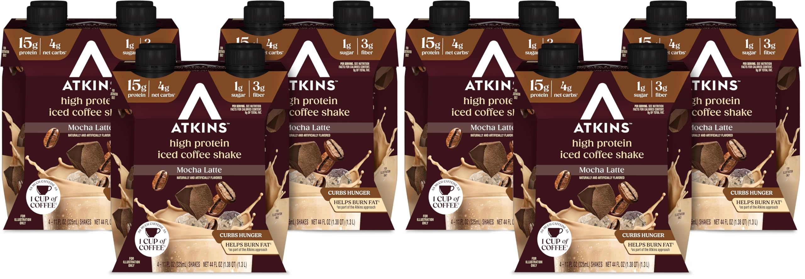 Atkins Coffee Lovers Protein Shake Variety Pack, Mocha Latte, Café Caramel and Café au Lait Flavored Protein Shakes, 15g Protein, 3g Fiber, GLP-1 Friendly, 12 Count
