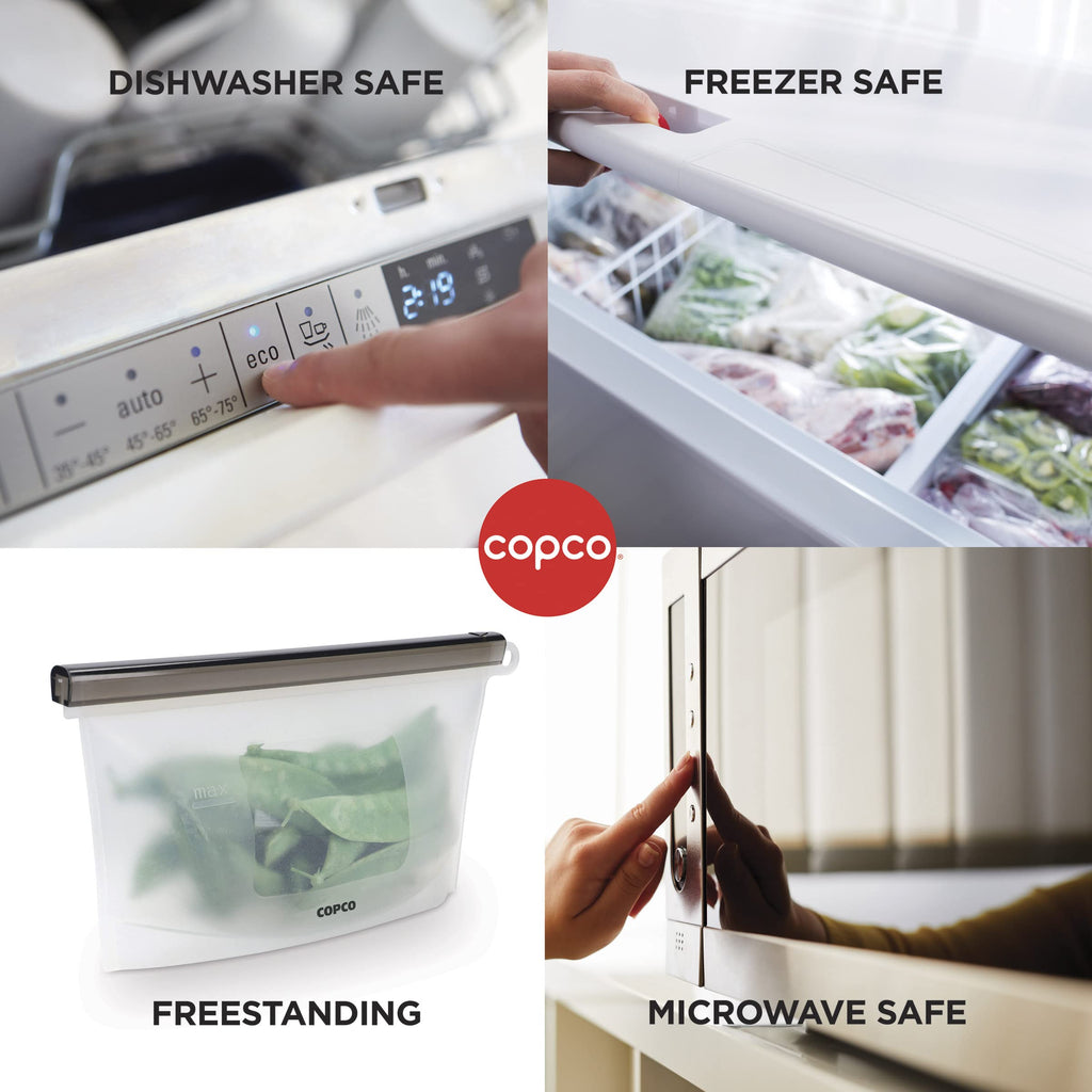 Copco Silicone Food Grade Reusable Storage Bag, Clear (Medium), Reduce Single-Use Plastic, Air-Tight, Leakproof, Dishwasher-Safe, Eco-friendly, 33.8 Ounce, Clear