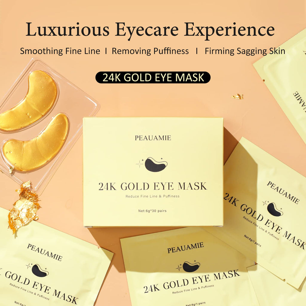 PEAUAMIE Under Eye Patches Collagen and Peptide Eye Mask for Dark Circles and Puffiness,Face Mask Skin Care Products 30 Pairs