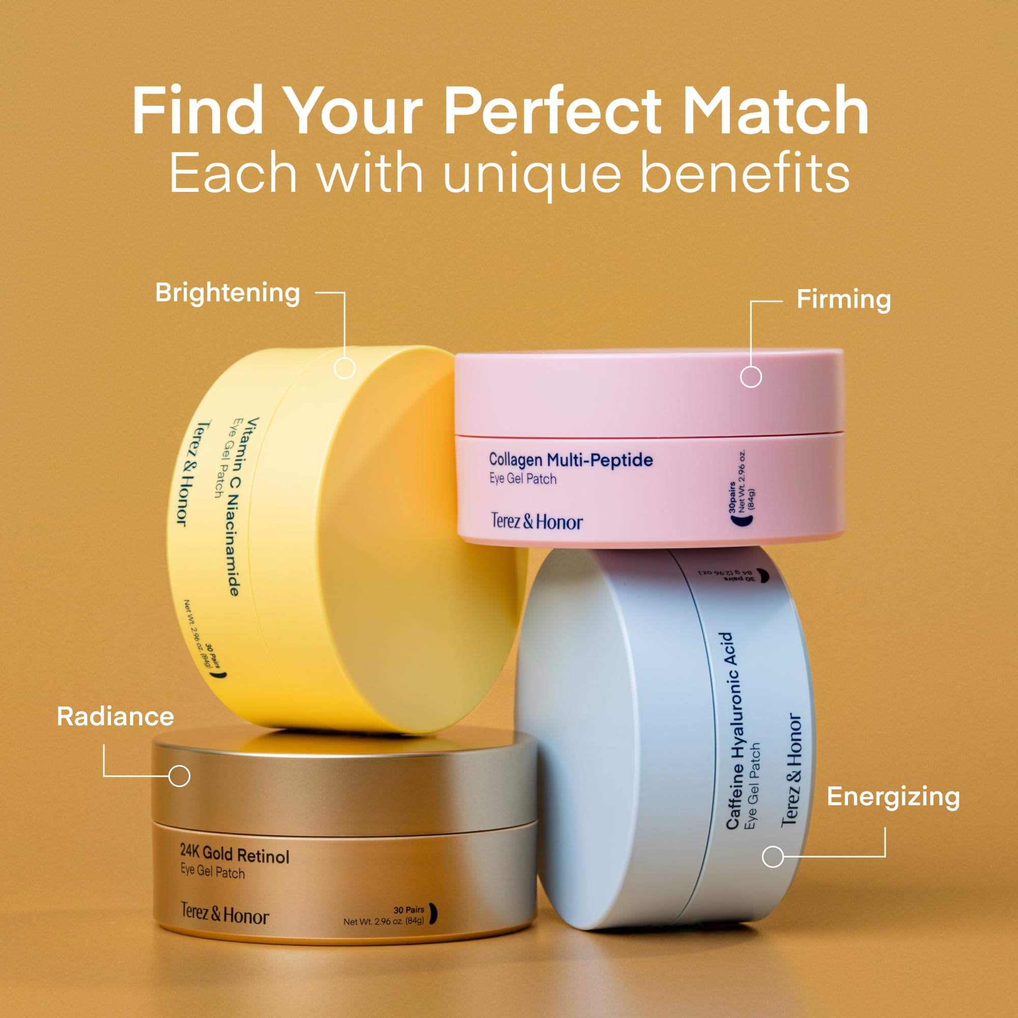TEREZ & HONOR Peptide Collagen Under Eye Patches - 60 Korean Firming, Glowing & Hydrating Hydrogel Mask for Puffy Eyes, Dark Circles, Wrinkles, Fine Lines, Undereye Bags - Anti-Aging Eye Gel Pads