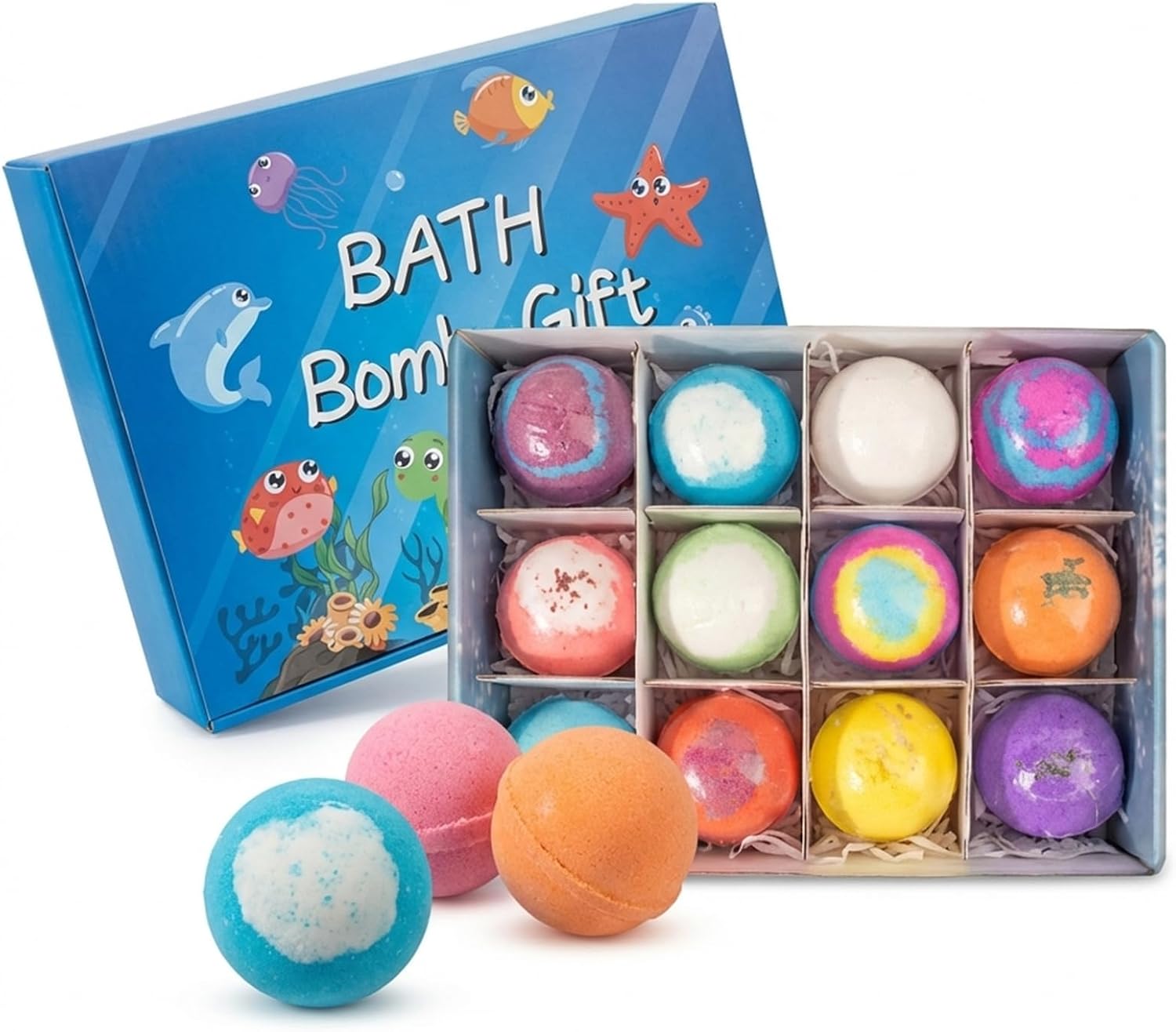 Bath Bombs with Surprise Inside – 12 Pack Fizzy Bubble Bath Gift Set, Dinosaur Egg & Ocean Theme Color Changing Bath Bombs, Natural Sea Salt Spa Bath Balls (Sea Animal)