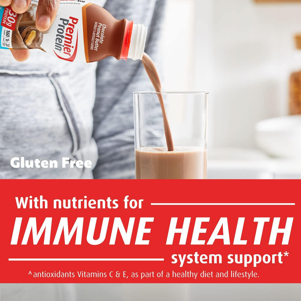 Premier Protein Shake 30g Protein 1g Sugar 24 Vitamins Minerals Nutrients Immune Health Peaches Cream Chocolate Peanut Butter 12 Pack 138 Fl Oz