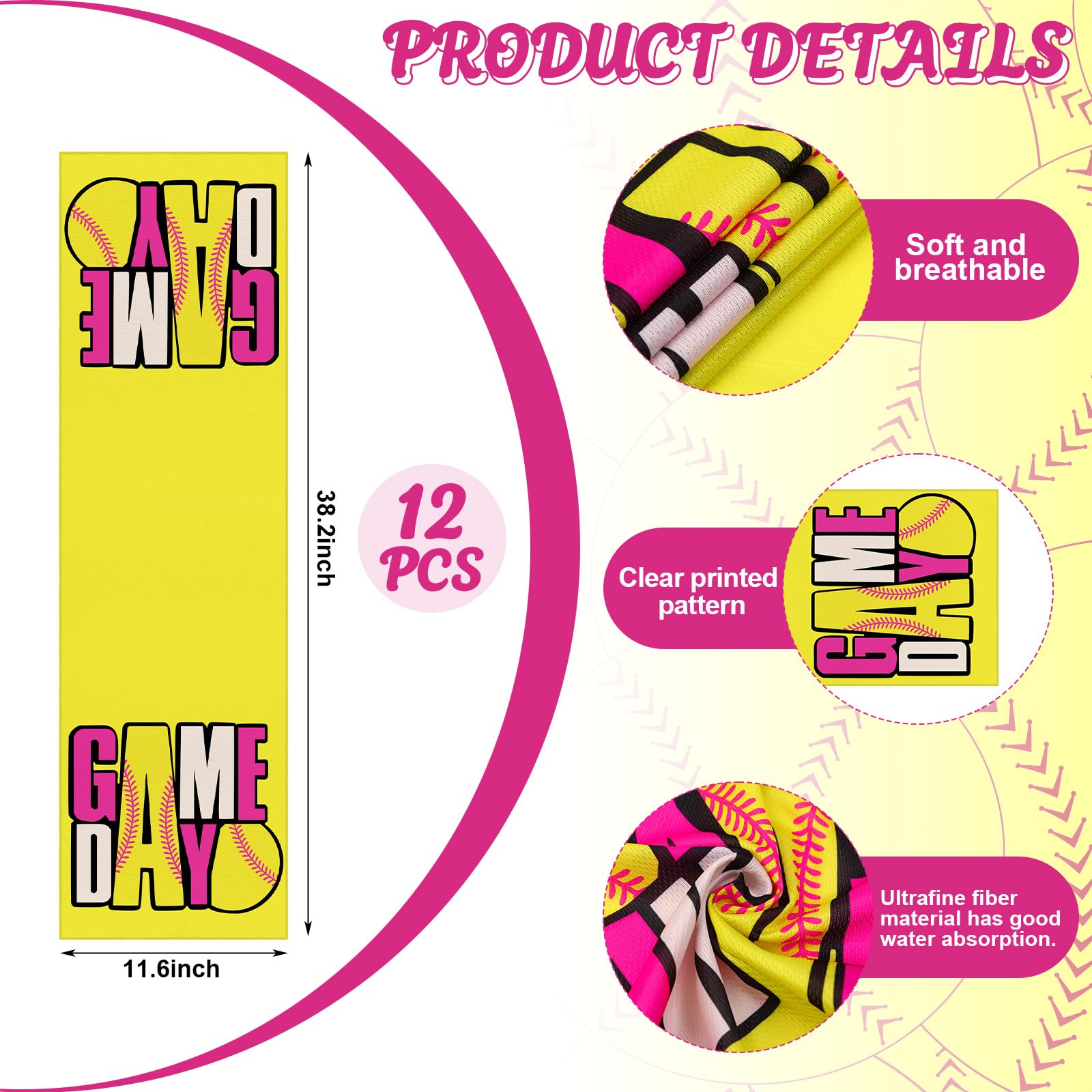 Tegeme 12 Counts Baseball Ice Cream Cooling Towels 40"x12" Sports Breathable Chilly Ice Fast Drying Towel Cool Training Sweat Rag for Coach Sport Party Favors Team Gift