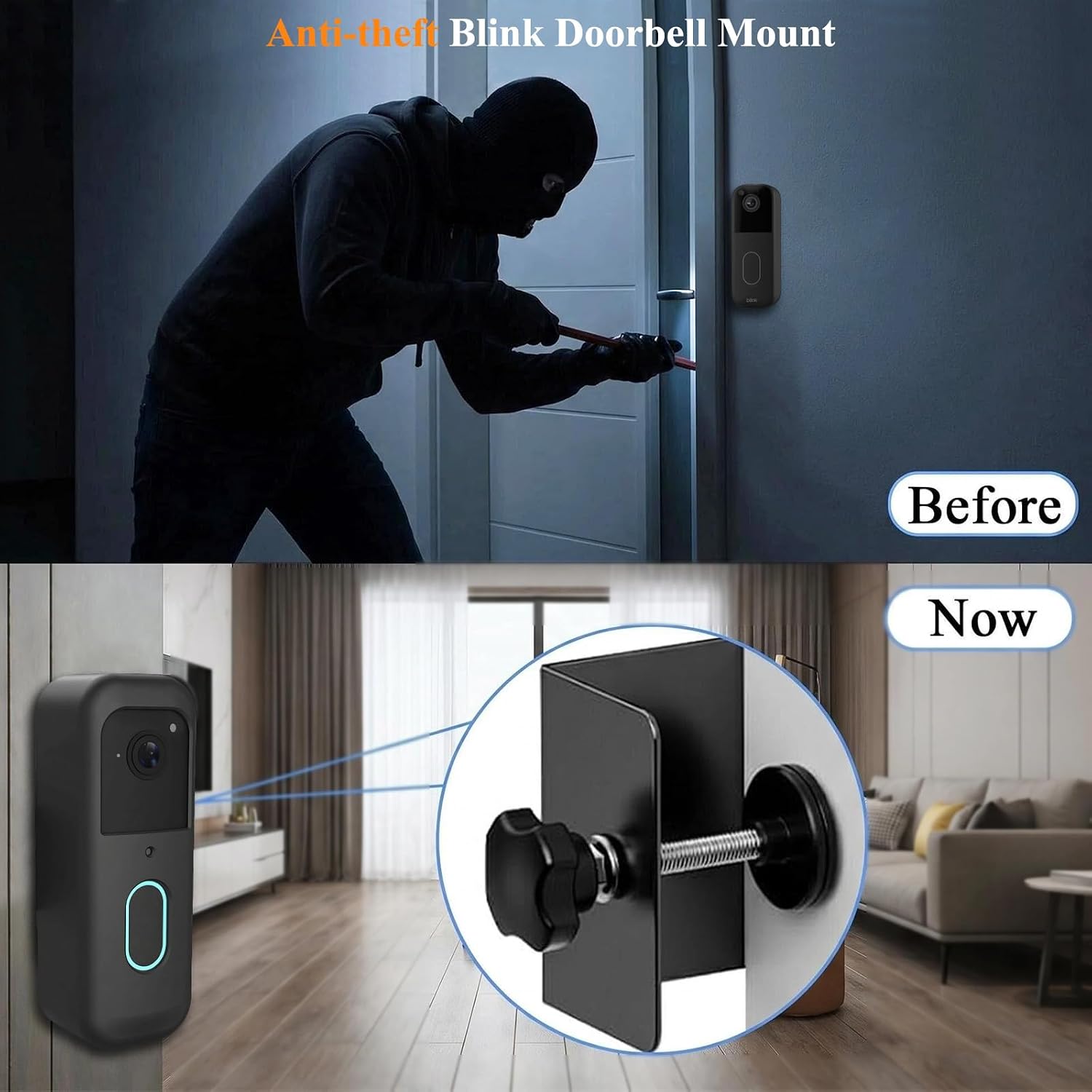 Blink Doorbell Mount, Anti-Theft Blink Video Doorbell Door Mount Bracket, No Drilling, Not Block Motion Sensor, Easy to Install, Fit for Video Doorbell 2nd Gen (Black)
