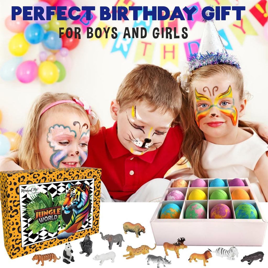 Bath Bombs for Kids with Toys Inside - Organic Bubble Bath Fizzies with Jungle Animal Toys. Gentle and Kids Friendly Spa Bath Balls, Bath Fizz Balls - Birthday Gifts for Toddlers, Boys, Girls