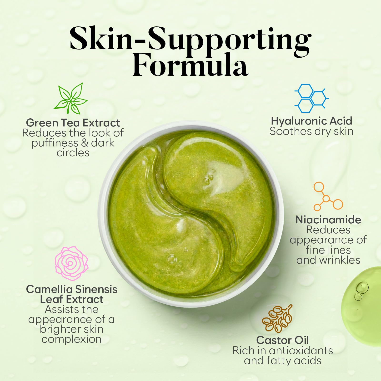 BLOOMORA Green Tea Under Eye Patches (30 Pairs), Cooling Eye Mask for Puffy Eyes & Dark Circles, Soothing & Hydrating Gel Pads, Revitalizing Under Eye Care & Skincare Gifts for Women