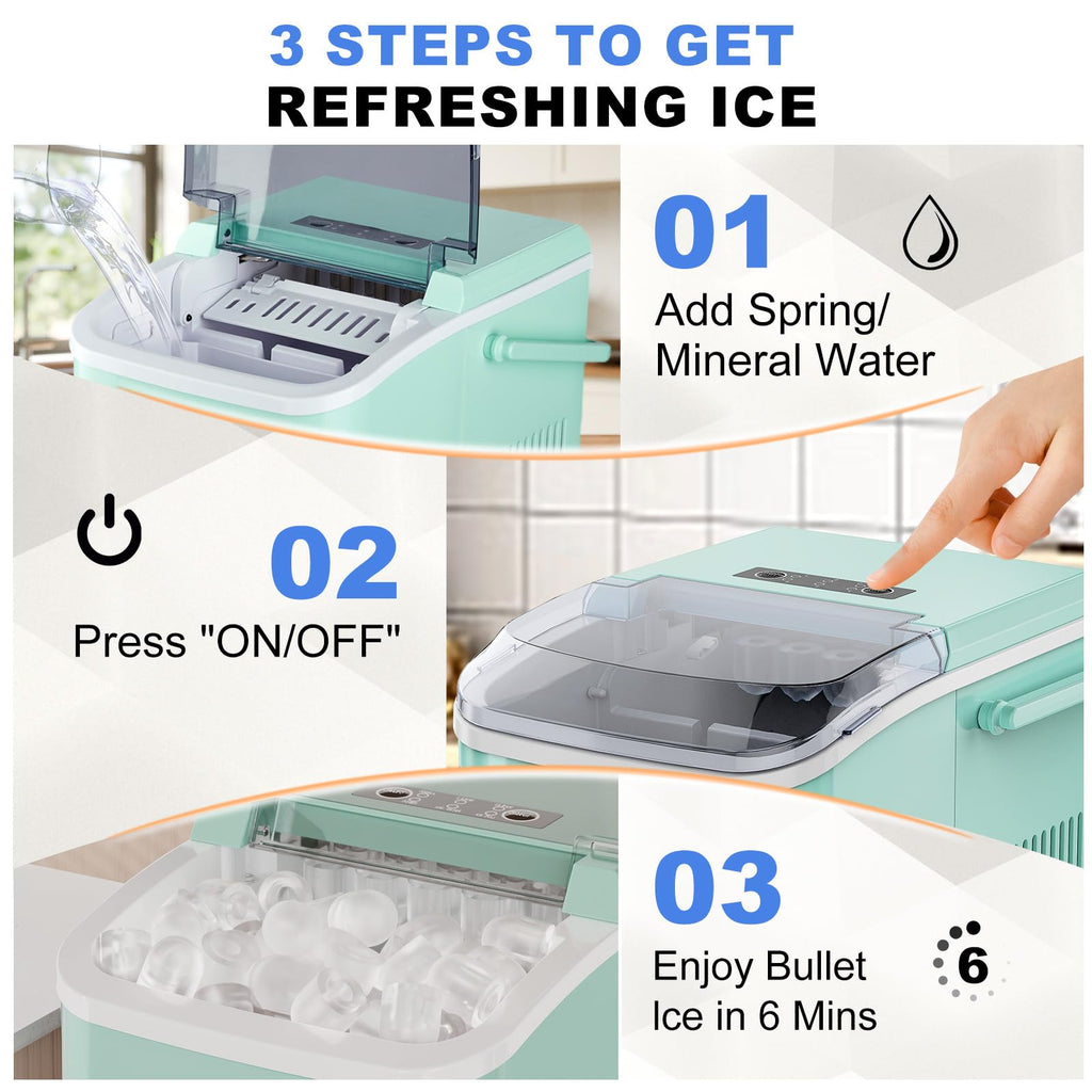 NEWBULIG Ice Makers Countertop with Handle, Portable Ice Machine, 9 Bullet Ice Cubes in 6 Mins, 26lbs in 24Hrs, Auto-Cleaning, with Basket and Scoop, for Home, Kitchen, RV, Camping,Black