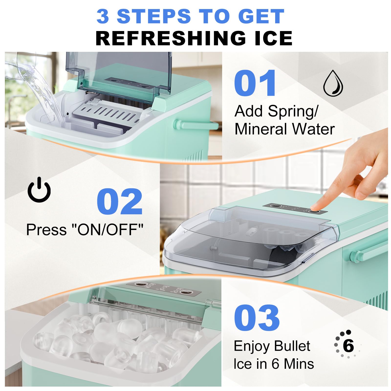 NEWBULIG Ice Makers Countertop with Handle, Portable Ice Machine, 9 Bullet Ice Cubes in 6 Mins, 26lbs in 24Hrs, Auto-Cleaning, with Basket and Scoop, for Home, Kitchen, RV, Camping,Black