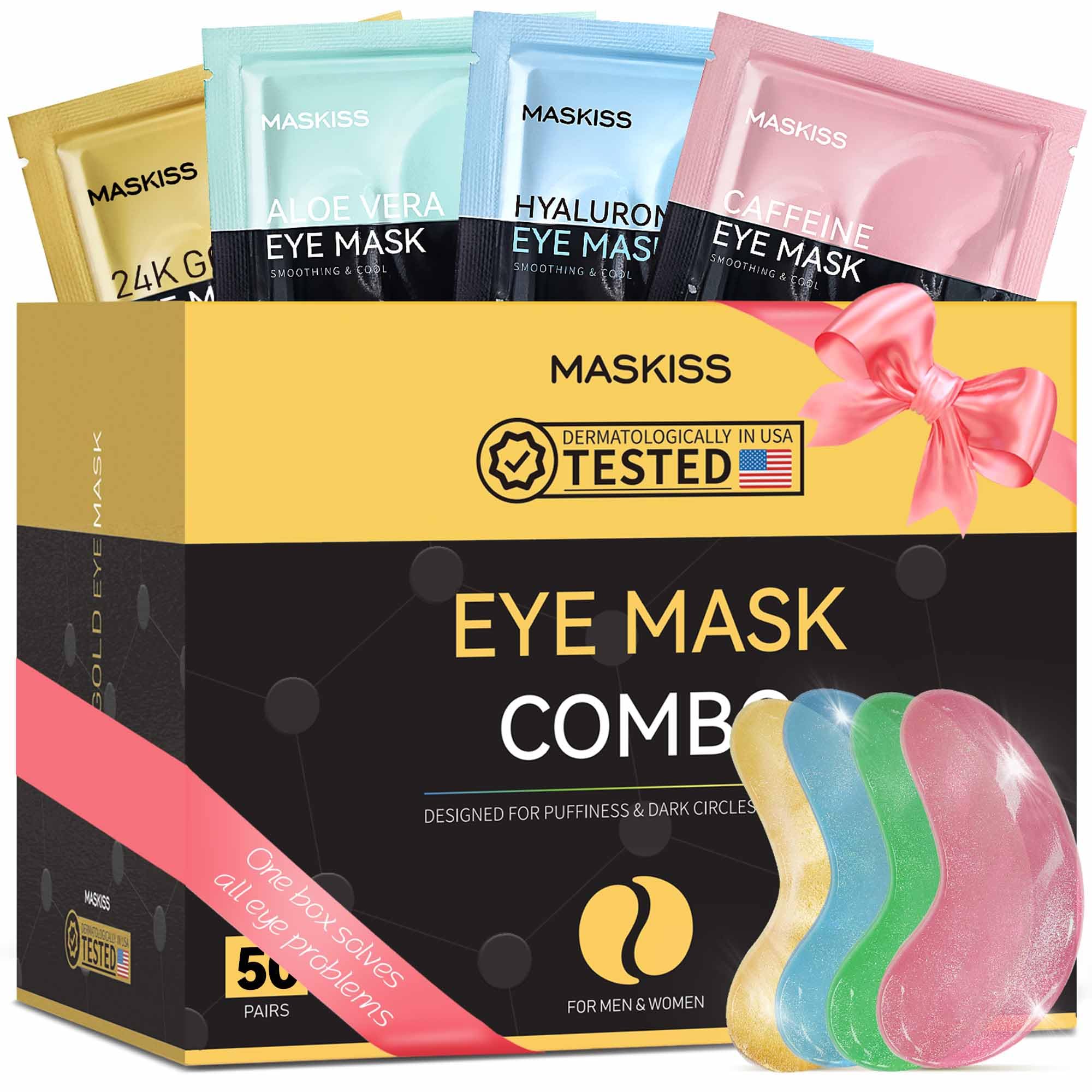 Maskiss Under Eye Patches (50 Pairs), Hyaluronic Acid Eye Masks for Dark Circles Puffy Eyes Undereye Bags, Collagen Eye Patches for Wrinkles and Hydrate, Skin Care Gift for Her