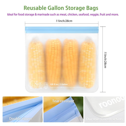 6 Pack Dishwasher Safe Reusable Gallon Freezer Bags Food Storage Bags, Extra Thick Leakproof Silicone & Plastic Free Ziplock Bags for Meal Prep, Fruits, Sandwich, Snack, Travel Items