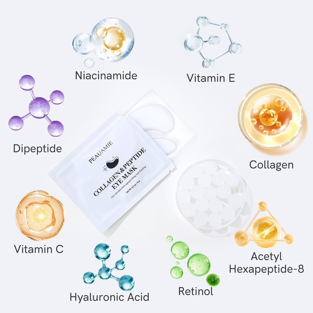 PEAUAMIE Under Eye Patches Collagen and Peptide Eye Mask for Dark Circles and Puffiness,Face Mask Skin Care Products 30 Pairs