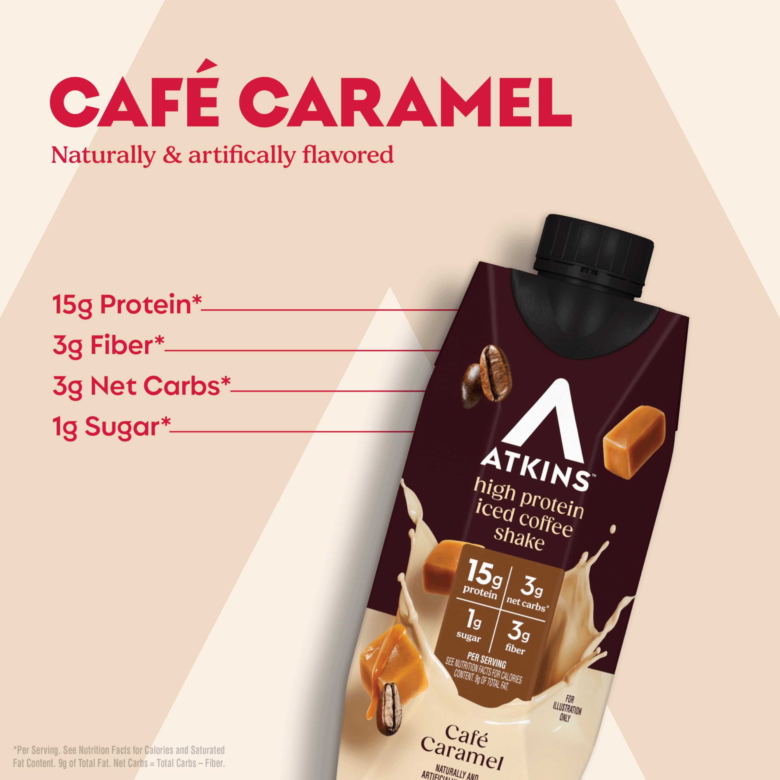 Atkins Coffee Lovers Protein Shake Variety Pack, Mocha Latte, Café Caramel and Café au Lait Flavored Protein Shakes, 15g Protein, 3g Fiber, GLP-1 Friendly, 12 Count