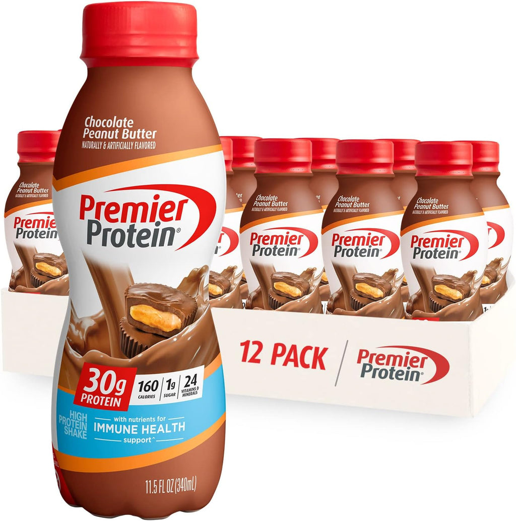 Premier Protein Shake 30g Protein 1g Sugar 24 Vitamins Minerals Nutrients Immune Health Peaches Cream Chocolate Peanut Butter 12 Pack 138 Fl Oz