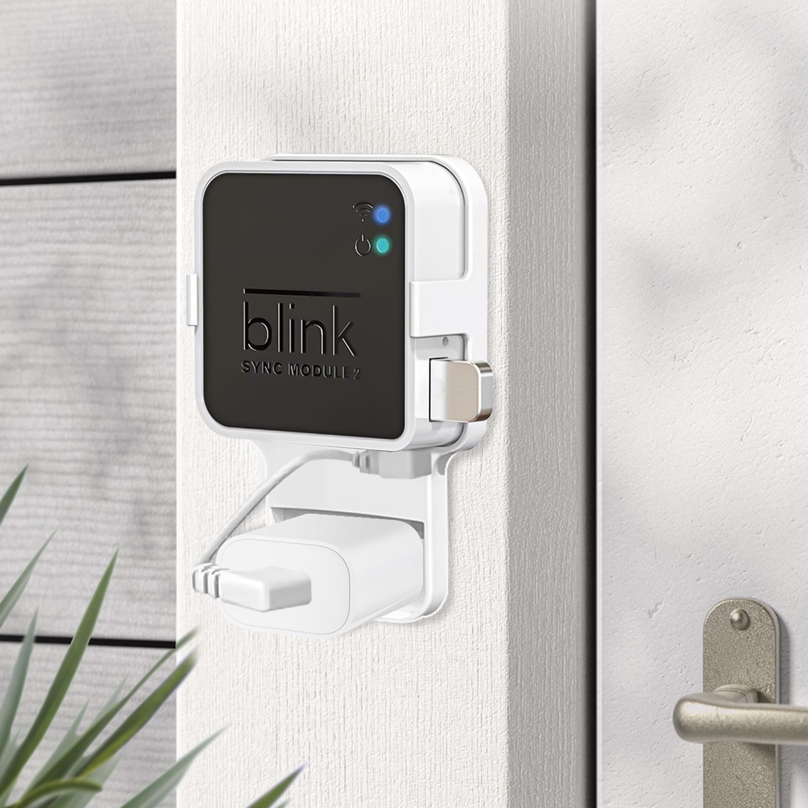 Sync Module 2 Outlet Wall Mount for Blink Doorbell Camera, Window Sensors Accessories,Doorbell Chime Inside House Bracket Holder with Short Cable (1 Wall Holder)
