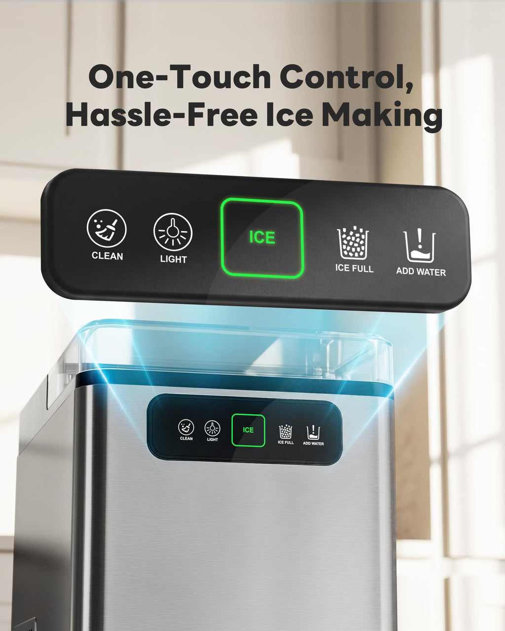 Nugget Ice Maker Countertop 40Lbs/24H Soft Chewable Ice Machine Pellet Crushed Ice Makers, One-Click Operation Auto Self-Cleaning Stainless Steel with Scoop for Home Kitchen Office, Grey