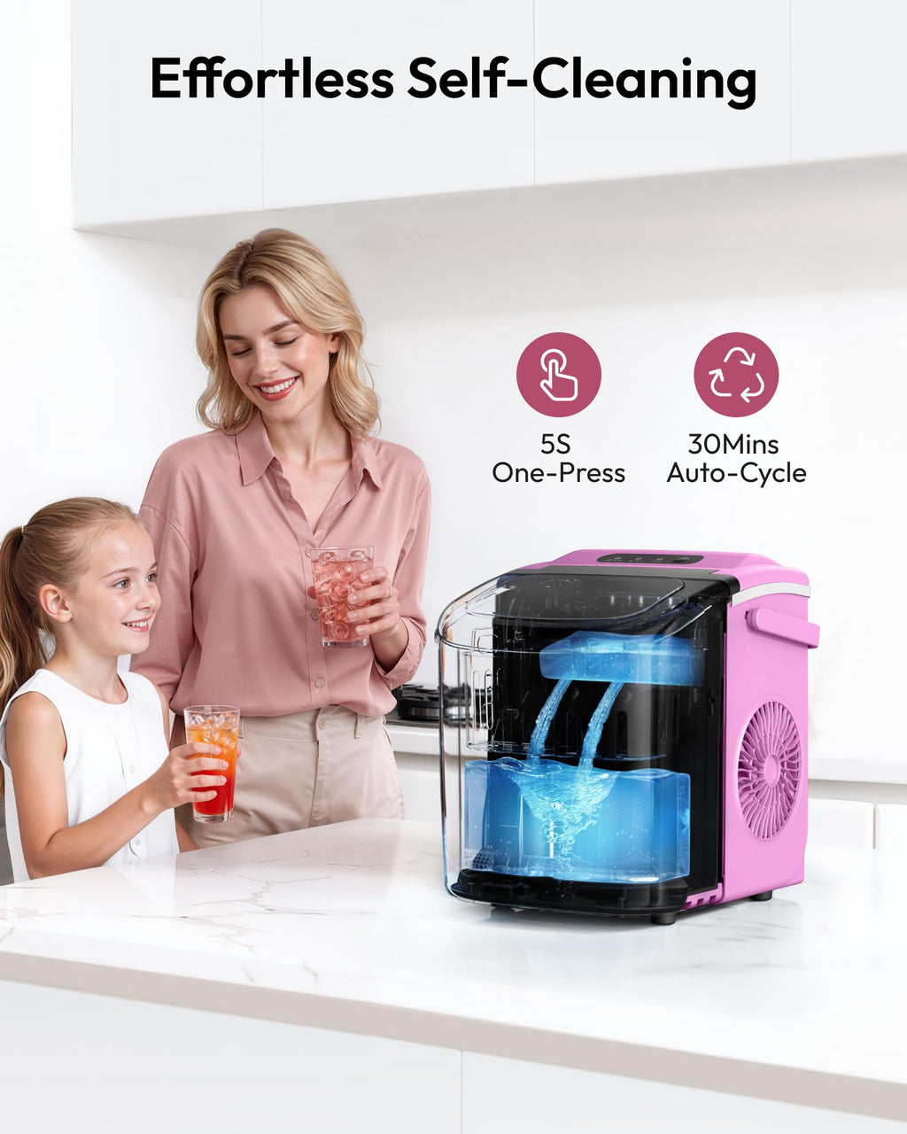 EUHOMY Countertop Ice Maker Machine with Handle, 26lbs in 24Hrs, 9 Ice Cubes Ready in 6 Mins, Auto-Cleaning Portable Ice Maker with Basket and Scoop, for Home/Kitchen/Camping/RV. (Black)