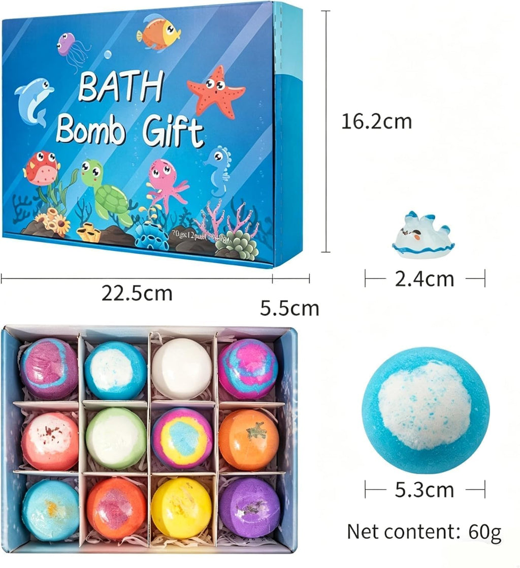Ocean Toy Bath Salt Ball Sleeve Box Bath Bombs, 2026 New 12 Pack Bath Gift Bombs with Surprise Inside, Ocean Theme Bath Fizzies, Fizzy Bubble Bath Gift Easter Basket Stuffers (Blue 12Pack)