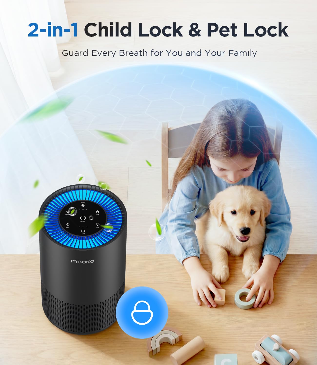 Air Purifiers for Home Large Room Pets Up to 1300 Sq Ft, MOOKA H13 True HEPA Air Purifier Cleaner with 360° Air Inlet, Fragrance, 13dB Air Purifier for Bedroom Wildfire Smoke Pet Dust Pollen (Black)