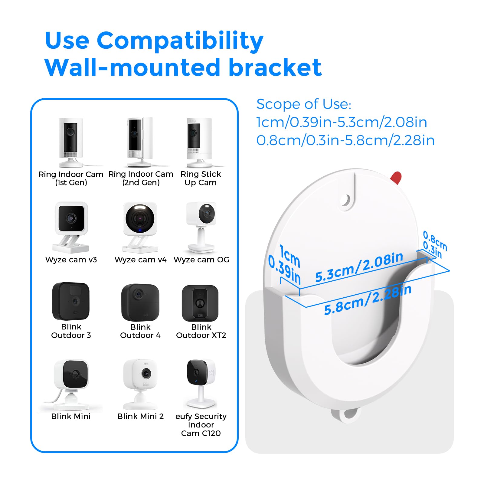 No Drill Mount Compatible with Blink/Ring/Wyze Camera,Fixing Bracket with Strong Self-Adhesive Tape Fits for Ring Indoor Cam(1st/2nd Gen),RingStick Up Cam,Blink Camera 4/3,BlinkMini 2K+