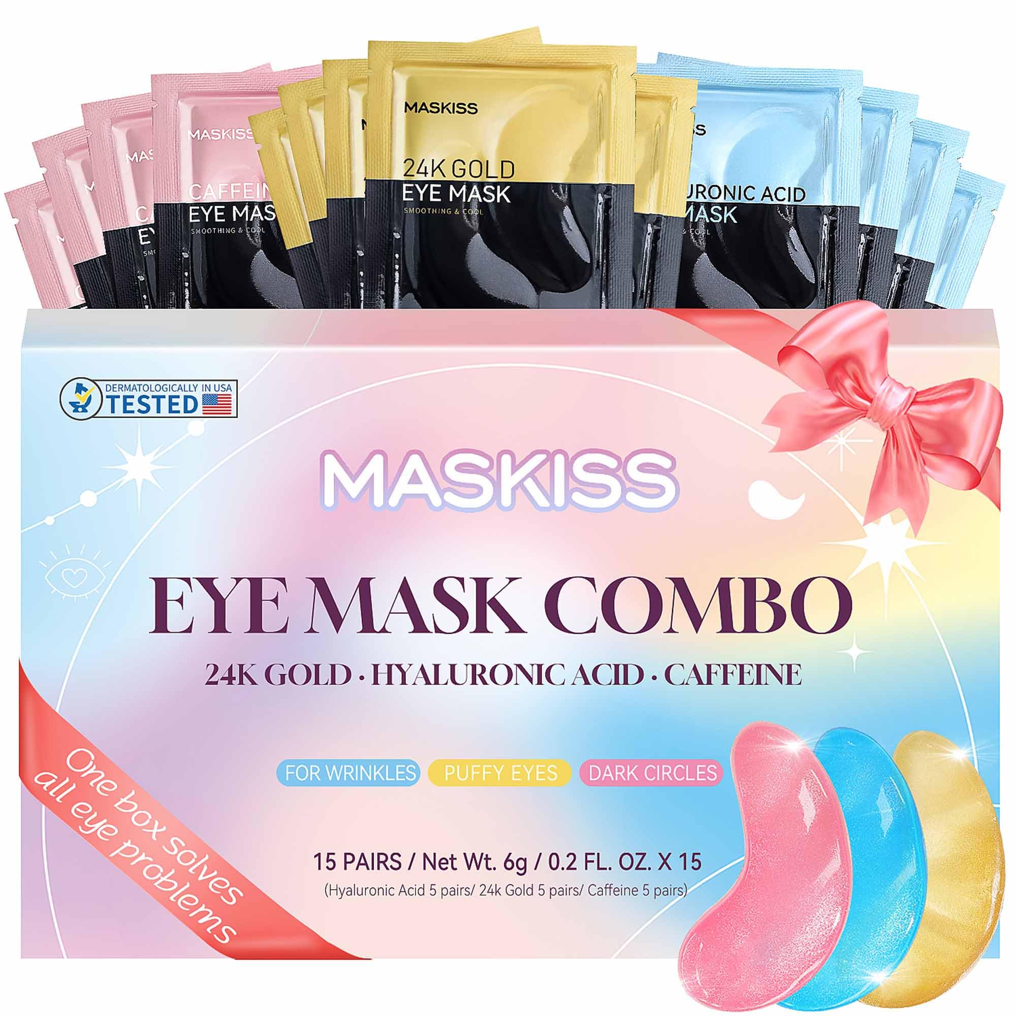 Maskiss PDRN Under Eye Patches (25 Pairs), Tri-Color Eye Gel Pads with Retinol Caffeine, Eye Masks for Dark Circles Puffy Eyes Wrinkles, Collagen Self Care Gifts for Women