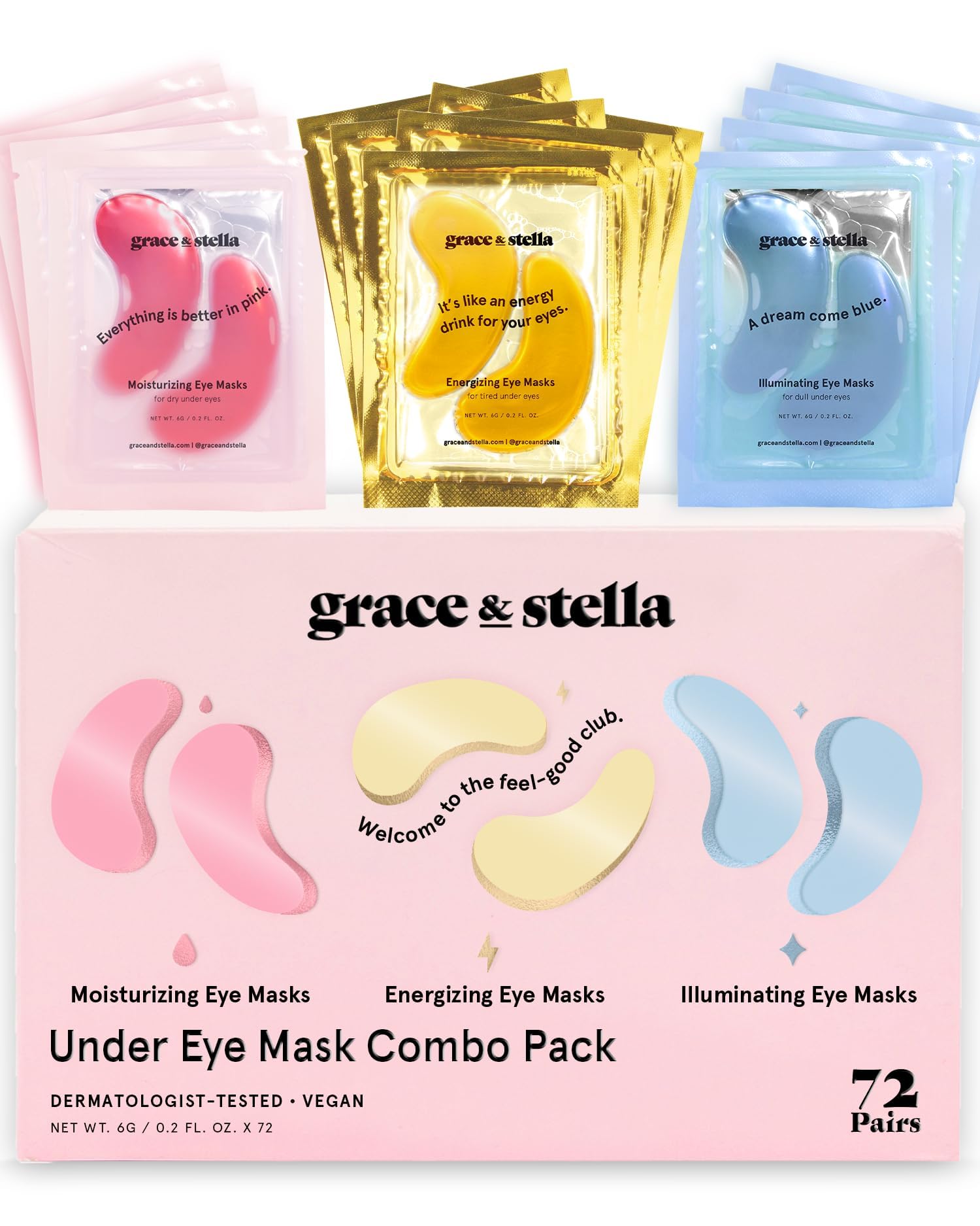 grace & stella Award Winning Under Eye Mask Reduce Dark Circles, Puffy Eyes, Undereye Bags, Wrinkles, Gel Under Eye Patches, Small Gifts for Women, Gifts Under 10 Dollars, Vegan (6 Pairs, Blue)