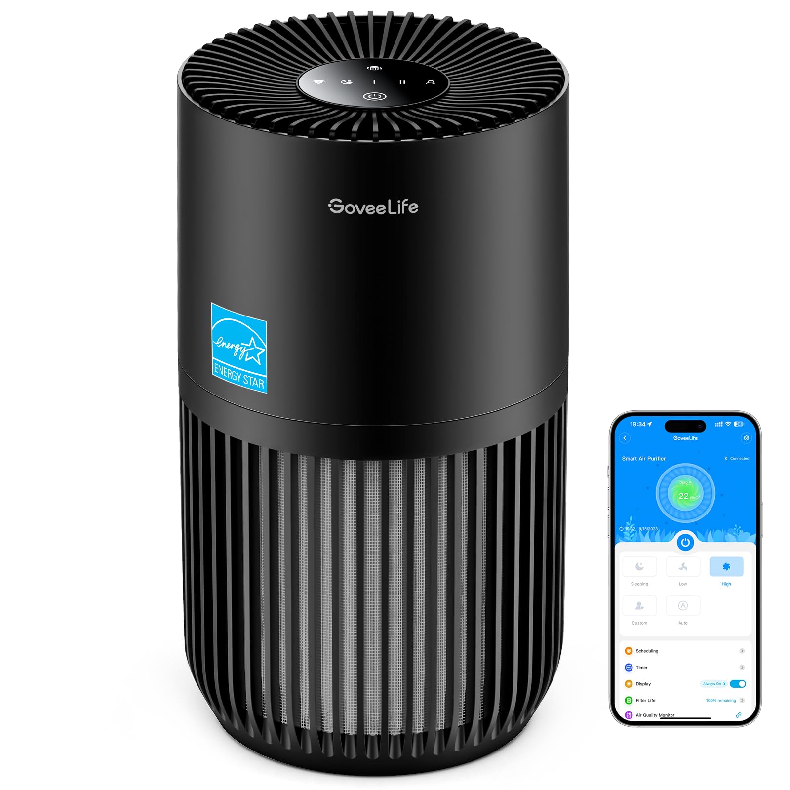 GoveeLife Mini Air Purifier for Bedroom, Smart Filter Air Purifier with App Alexa Control for Pet Hair, Odors, Pollen, HEPA Portable Air Cleaner with 3 Speeds, 2 Modes, Timer, Aroma for Home