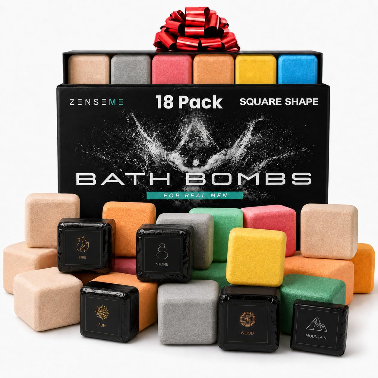 Bath Bombs for Men, Gift Set of 8 Scented Organic Handmade Bath Bombs of 2.5 oz with Natural Essential Oils for Boyfriend, Husband, Father or Friend, by ZenseMe