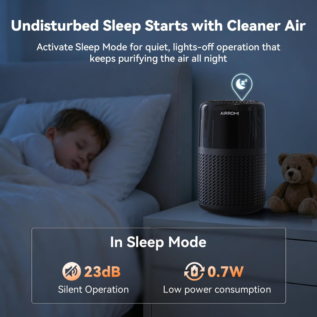 AIRROMI HEPA Air Purifier for Bedroom&Home,Pet Air Purifier for Home Pets,Removes Pet Odor,Cat Litter Smell,Dust,Smoke&Allergies,Quiet Room Air Purifier with Scents,360°Air Cleaner,A2005 Black