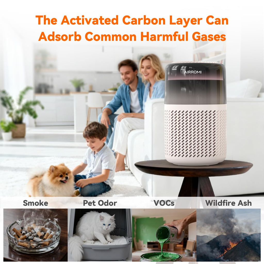 AIRROMI HEPA Air Purifier for Bedroom&Home,Pet Air Purifier for Home Pets,Removes Pet Odor,Cat Litter Smell,Dust,Smoke&Allergies,Quiet Room Air Purifier with Scents,360°Air Cleaner,A2005 Black