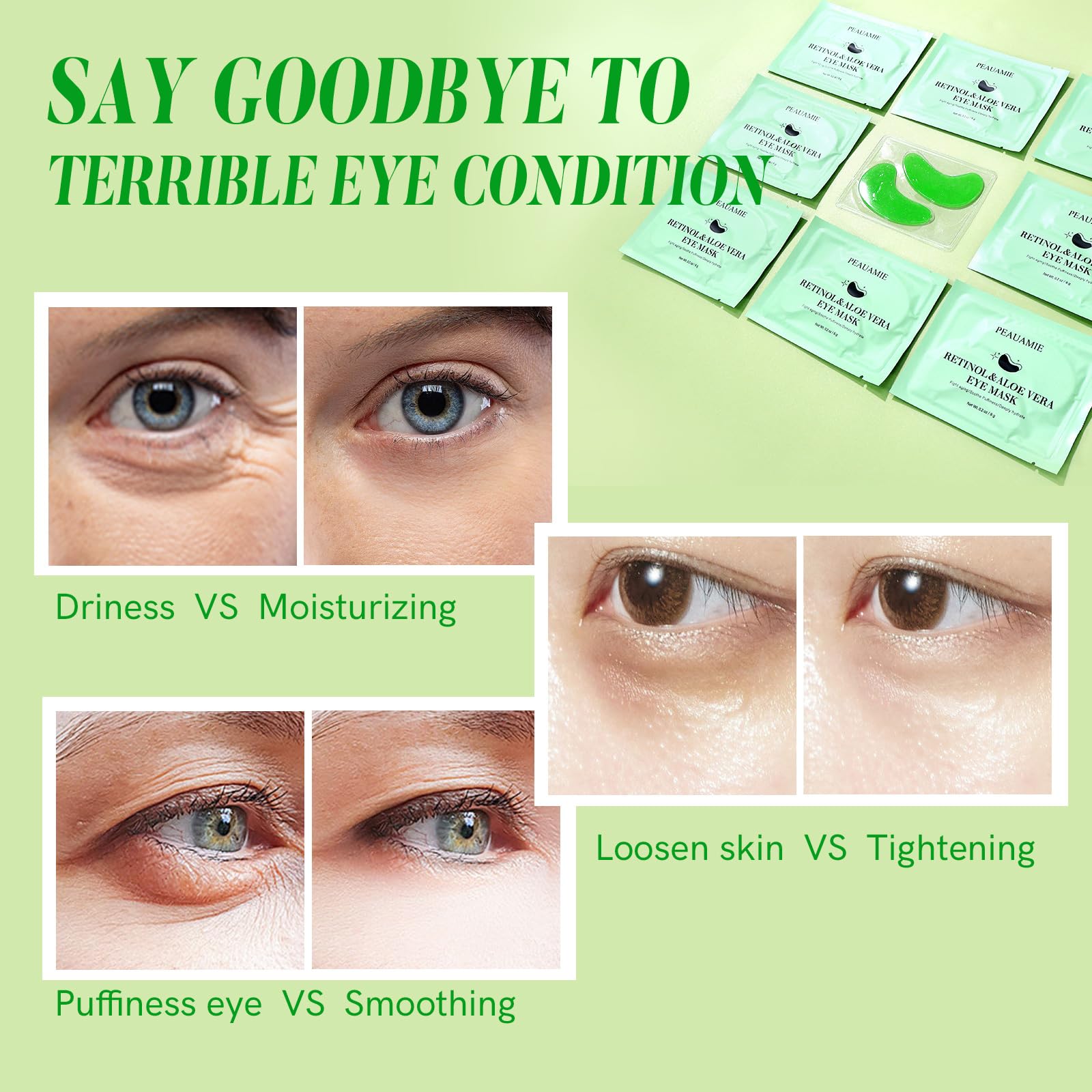 PEAUAMIE Under Eye Patches Collagen and Peptide Eye Mask for Dark Circles and Puffiness,Face Mask Skin Care Products 30 Pairs