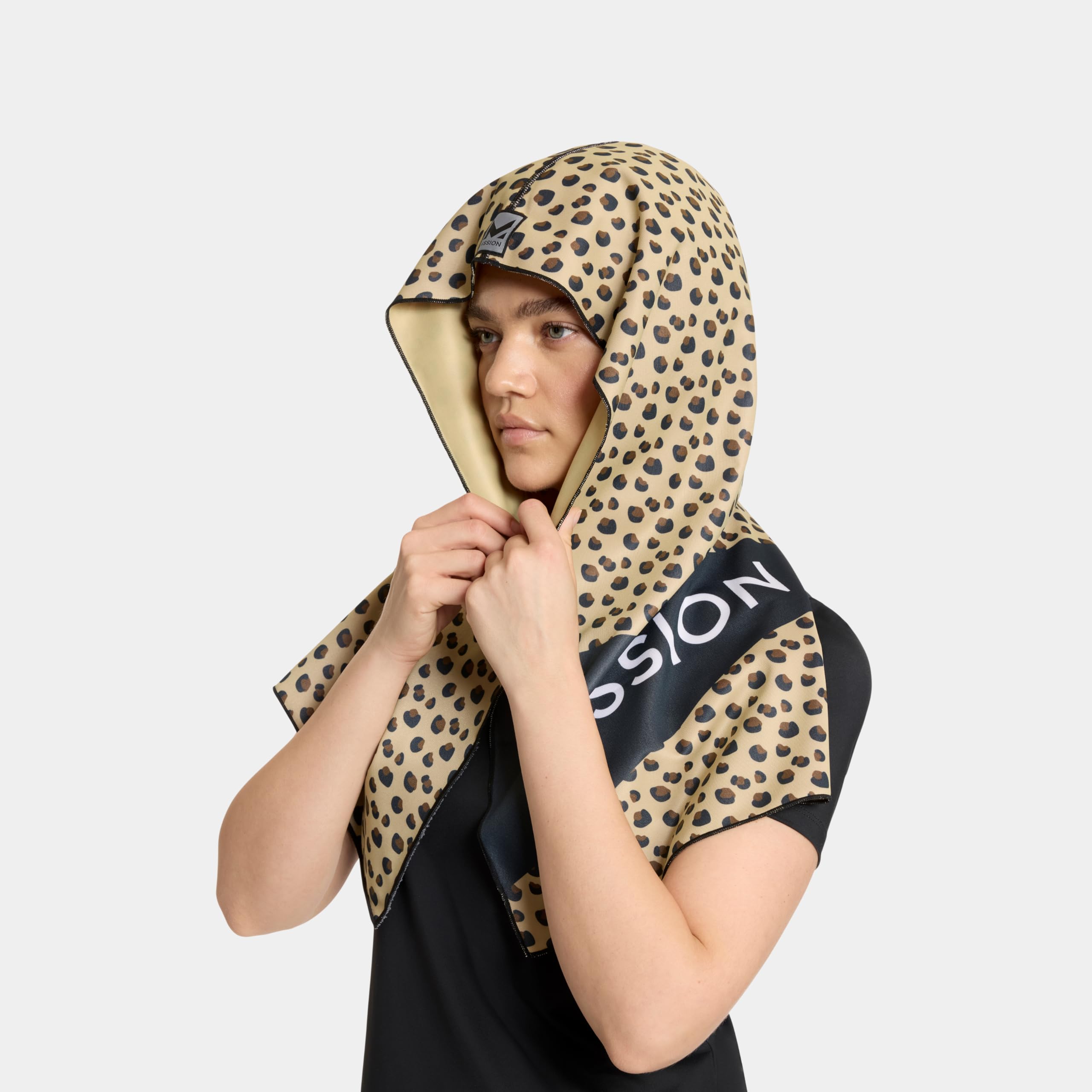 MISSION Max Plus Cooling Hoodie Towel- Hood Towel, Cools Instantly When Wet, UPF 50 Sun Protection, Contours Your Head to Stay in Place, Great for Sports, Fitness, Gym (White Camo)