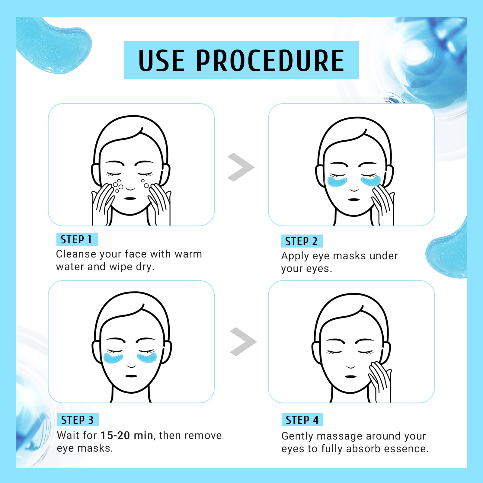 PEAUAMIE Under Eye Patches Collagen and Peptide Eye Mask for Dark Circles and Puffiness,Face Mask Skin Care Products 30 Pairs