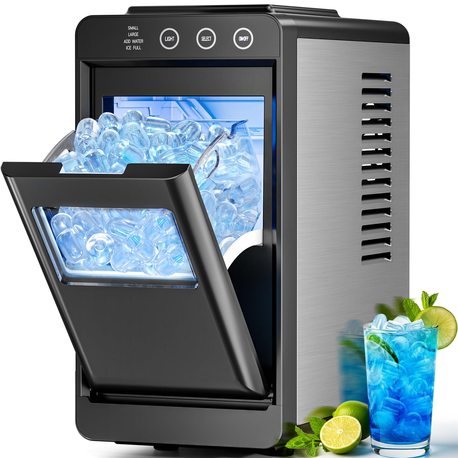 Antarctic Star Ice Maker, Portable Ice Machine with Self-Cleaning Function, 8 Cubes in 6 Mins Fast Countertop Ice Making, Compact Ice Cube Maker for Home, Kitchen, RV, Travel, Stainless Steel