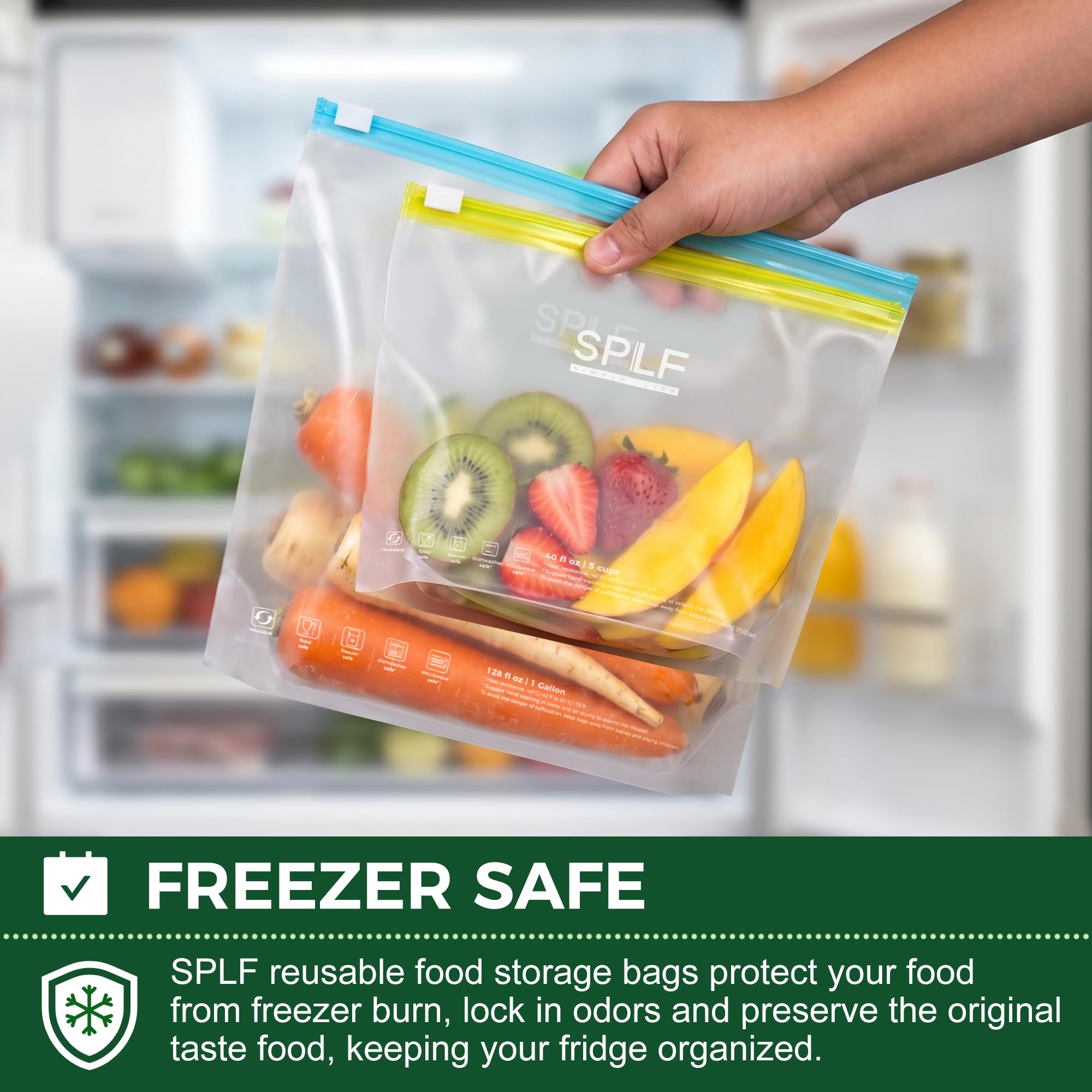 SPLF 20 Pack Reusable Slider Quart Freezer Bags Dishwasher Microwave Safe, BPA Free Leakproof Quart Slider Food Storage Bags, Containers for Fruits, Veggies, Sandwich, Snack, Travel Item