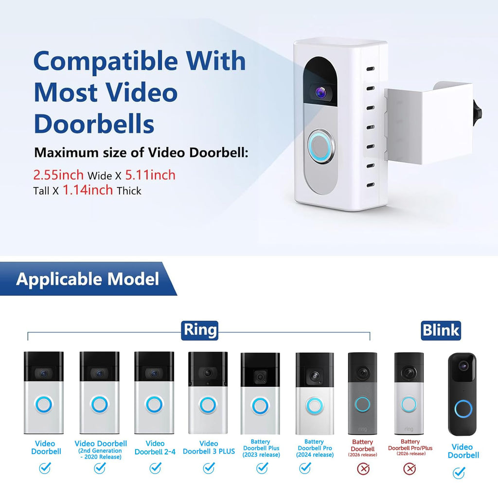 KIMILAR Anti-Theft Video Doorbell Mount Compatible with Ring/Blink Wireless Video Doorbell, Adjustable Mounting Bracket Accessories for Houses, Apartments, Businesses, Not for Blink 2nd Gen