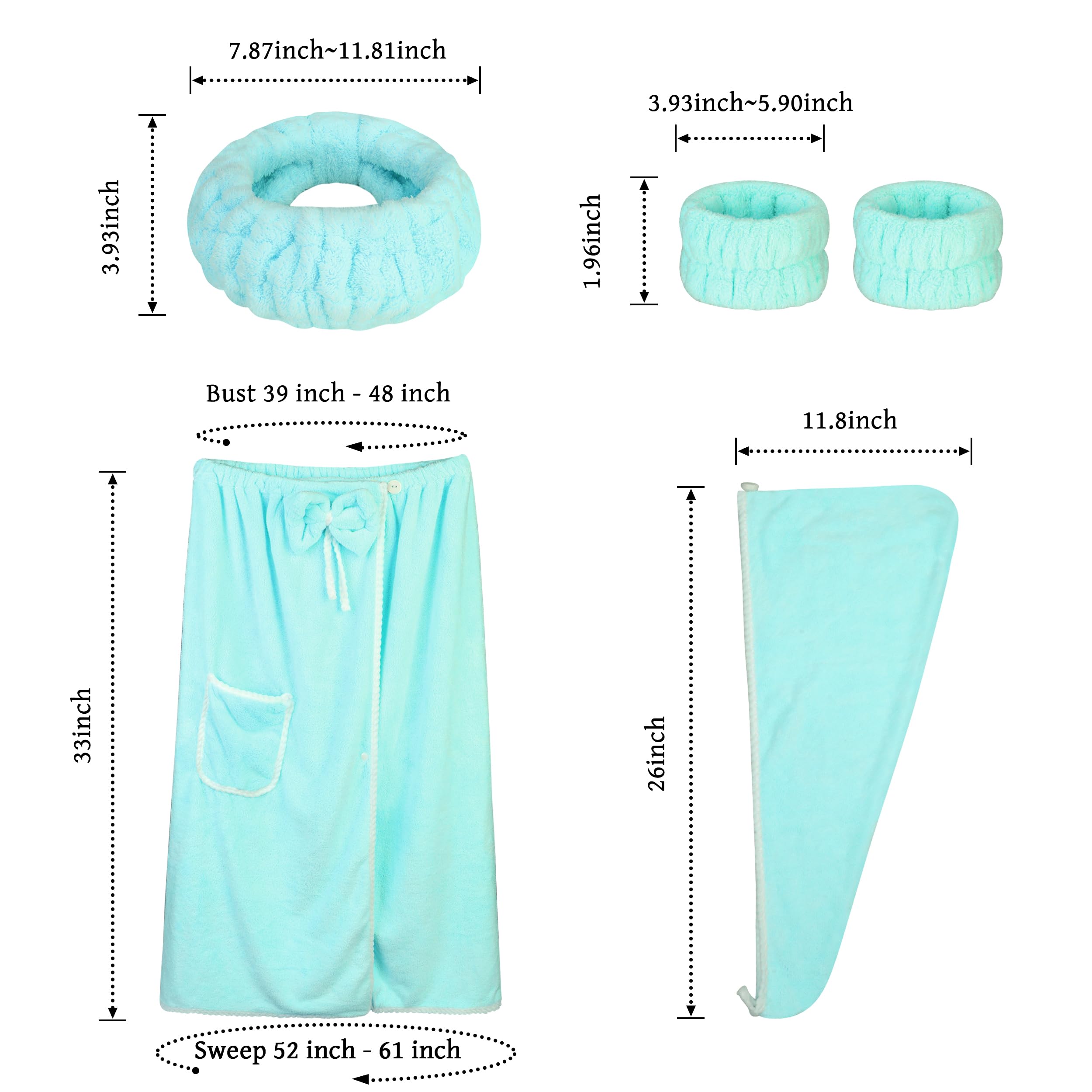 Towel Wrap Women Shower Robe Adjustable Closure Bathrobe with Hair Drying Towel & Spa Wraps