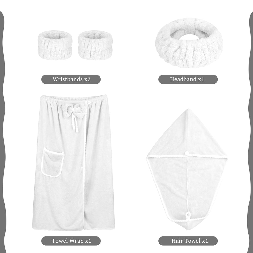 Towel Wrap Women Shower Robe Adjustable Closure Bathrobe with Hair Drying Towel & Spa Wraps