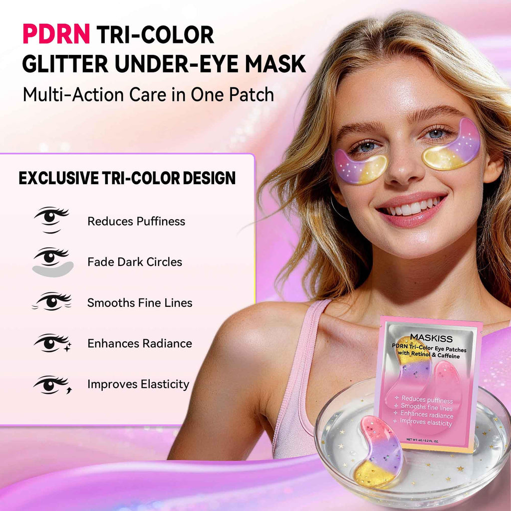 Maskiss PDRN Under Eye Patches (25 Pairs), Tri-Color Eye Gel Pads with Retinol Caffeine, Eye Masks for Dark Circles Puffy Eyes Wrinkles, Collagen Self Care Gifts for Women