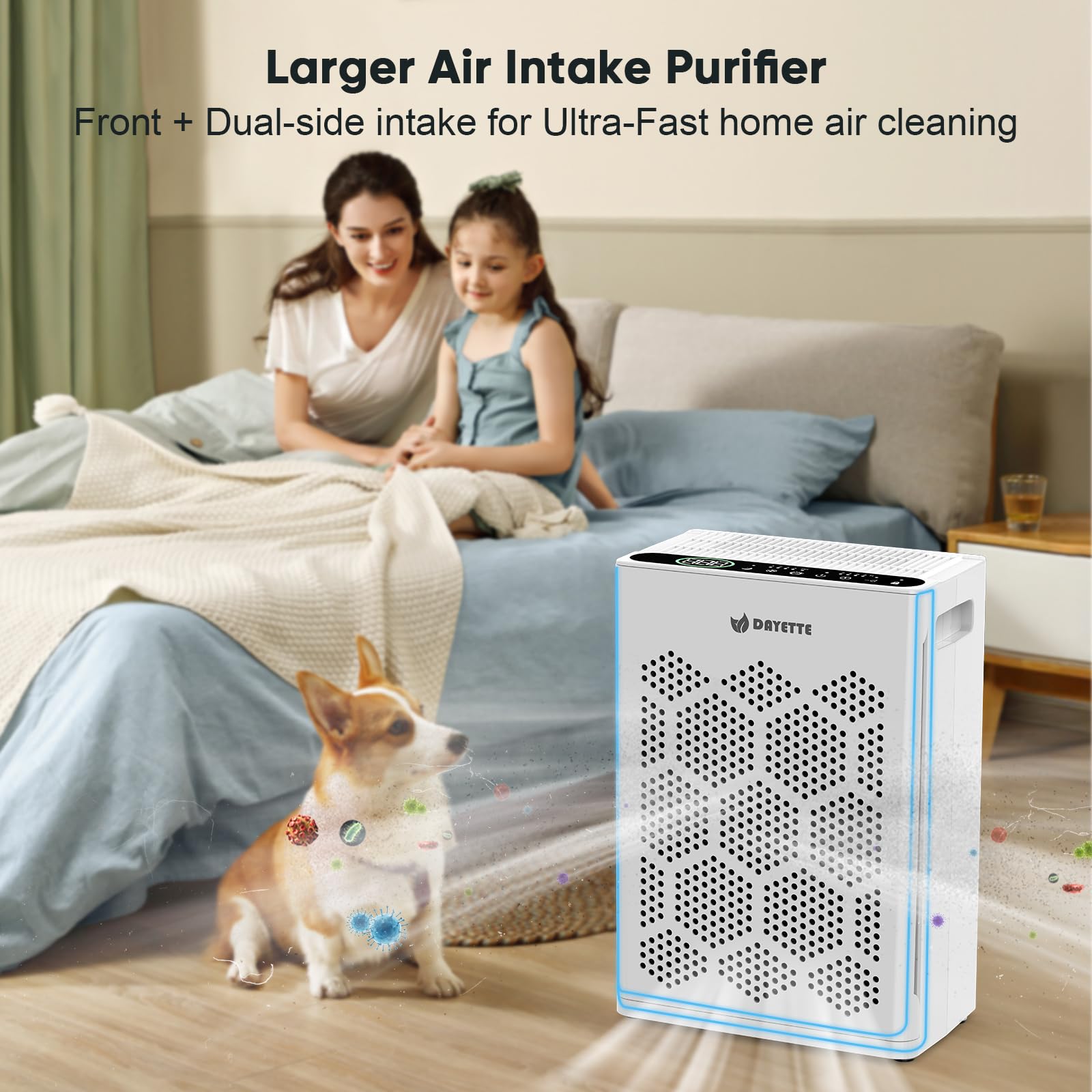 DAYETTE Air Purifiers for Home Large Room Up to 1800 Ft² with HEPA 14 Filter, Pet Air Purifier with Washable Prefilter for Bedroom with Fragrance, Air Cleaner for Smoke Dust Pets Hair Odor, White