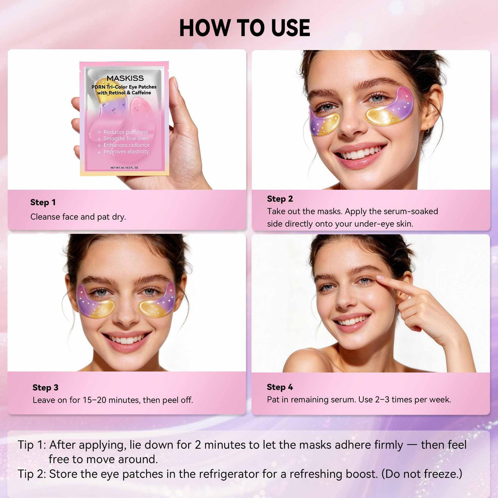 Maskiss PDRN Under Eye Patches (25 Pairs), Tri-Color Eye Gel Pads with Retinol Caffeine, Eye Masks for Dark Circles Puffy Eyes Wrinkles, Collagen Self Care Gifts for Women
