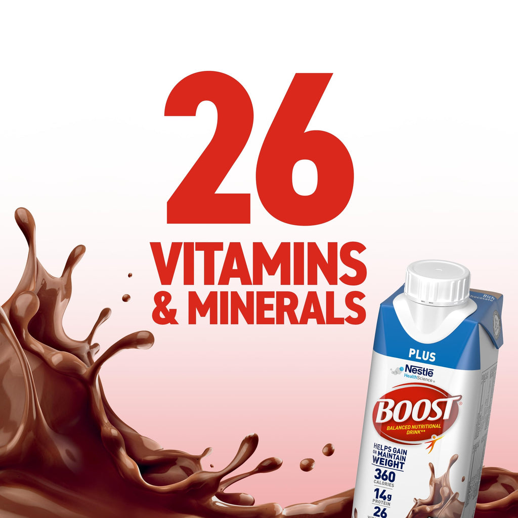 BOOST Plus Nutritional Drink, Rich Chocolate, 8 fl oz (Pack of 24)
