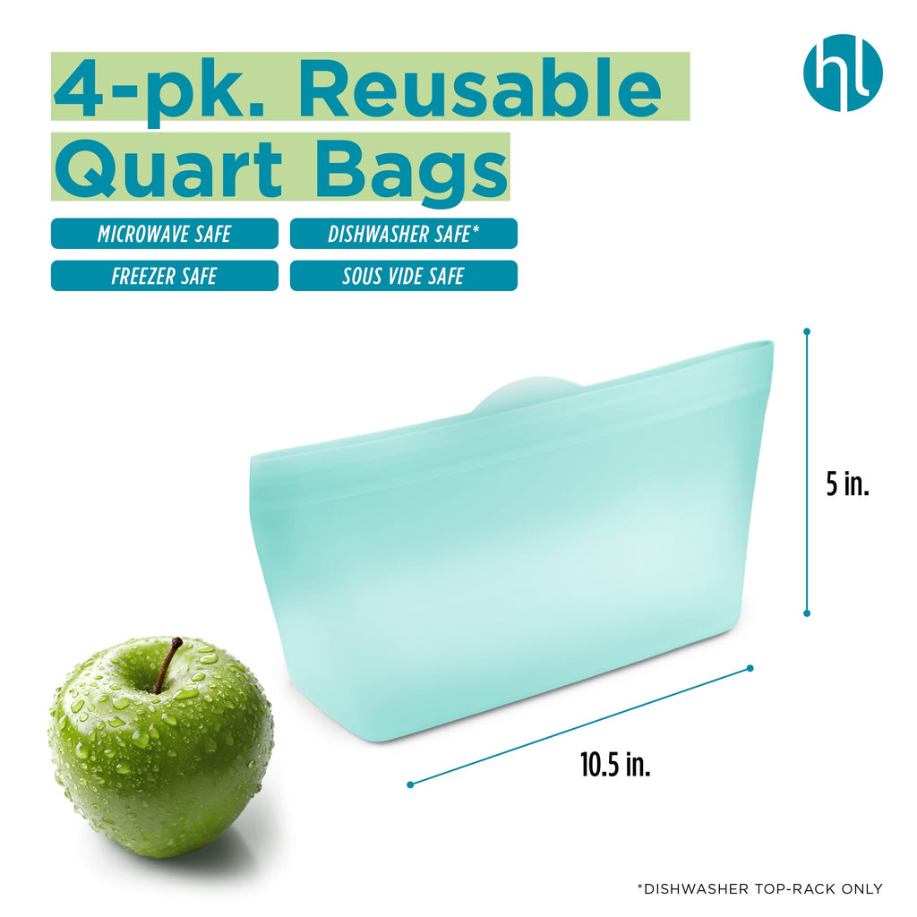 Home Logic Reusable Snack Bags - Set of 6 Clear Silicone Freezer Bags, Airtight Leak Resistant Reusable Zip Bags for Kitchen Home Food Prep, Microwave & Sous Vide Safe