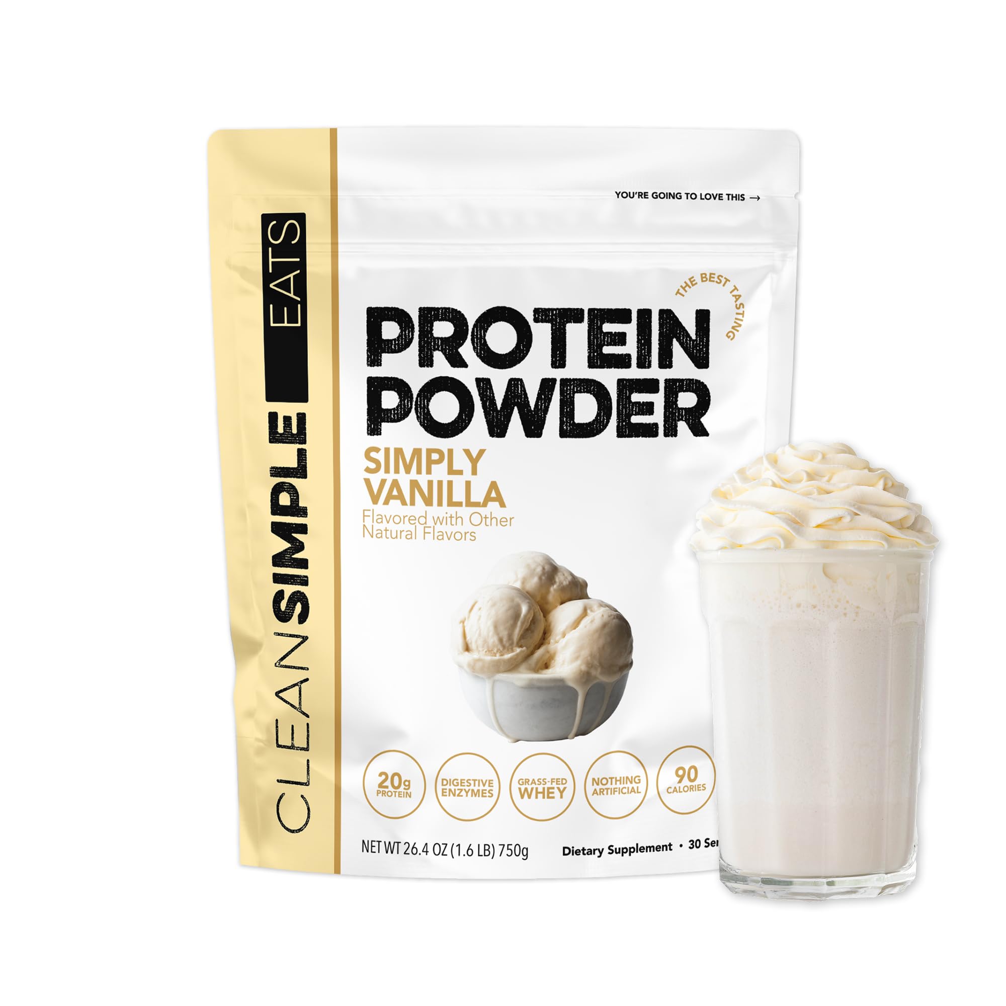 Clean Simple Eats Whey Isolate Protein Powder, Variety Pack, Naturally Sweetened, Zero Added Sugar, 20g 100% GrassFed Protein Powder with Digestive Enzymes, GlutenFree, Non GMO, 10 Single Serve Pack