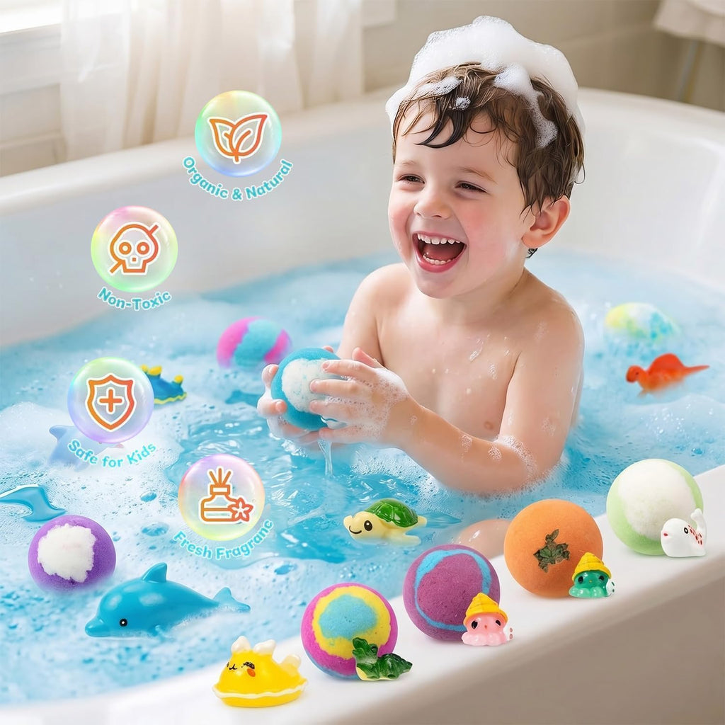 Ocean Toy Bath Salt Ball Sleeve Box Bath Bombs, 2026 New 12 Pack Bath Gift Bombs with Surprise Inside, Ocean Theme Bath Fizzies, Fizzy Bubble Bath Gift Easter Basket Stuffers (Blue 12Pack)